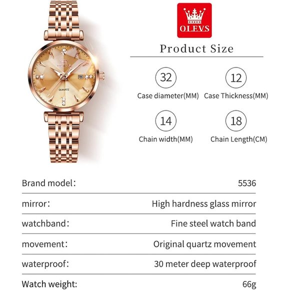 Women Yellow Rose Gold Stainless Steel Band Quartz Small Face Waterproof Watches
